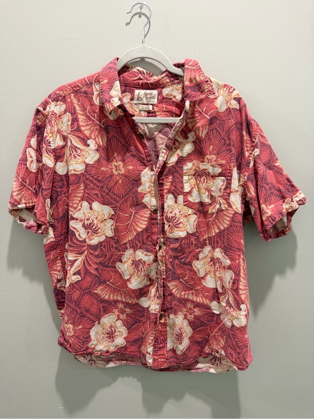 Lucky Brand Hawaiian Floral Button Up Shirt Men’s XL Pink Tropica